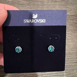 Swarovski Teal Round Crystal Stud Earrings